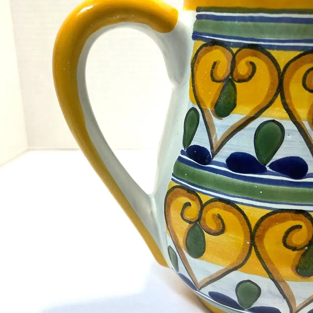 Talevera Redware Pottery Handpainted Mexico Lead Free Water/Juice/Tea Pitcher‎